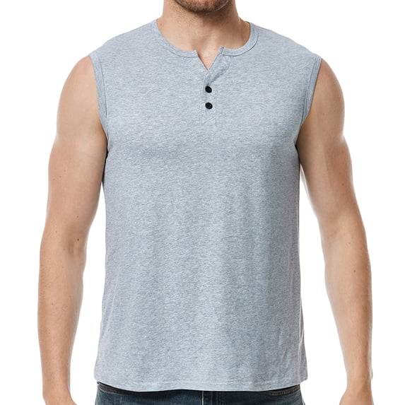 IYTR Summer Vest for Men Sports Button Crewneck Solid Color Summer Sleeveless Tank Tops Vest Button Tees Shirts Gray L