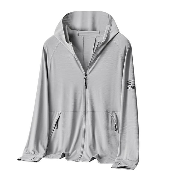IYTR Sun Protection Shirts for Men Fishing Blouses Long Sleeve UV Hooded Sun Coats (Gray,L)