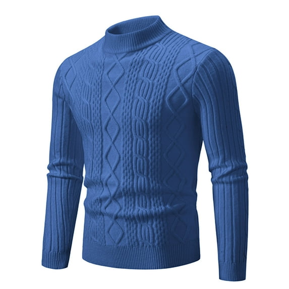 IYTR Sweaters For Men Casual Solid Color Long Sleeve Pullover Turtle Neck Sweater Leisure Textured Sweater Blue XXL
