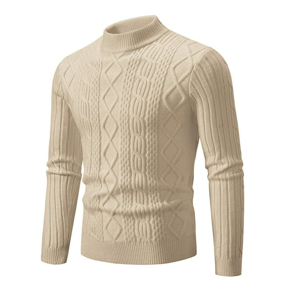 IYTR Sweaters For Men Casual Solid Color Long Sleeve Pullover Turtle Neck Sweater Leisure Textured Sweater Khaki XXL