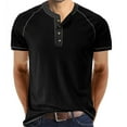 thumbnail image 1 of IYTR T Shirts Men Button Crew Neck Short Sleeve Shirts Summer Casual Athletic Gym Sports Shirt Solid Color Fashion Tops Blouses Black L, 1 of 5