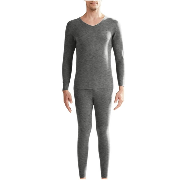 IYTR Thermal Underwear Sets for Men 2 Pack Solid Color Long Sleeve Crewneck Tops And Trousers Soft Fleece Lined Base Layer Cold Weather Suits Gray XXXXL