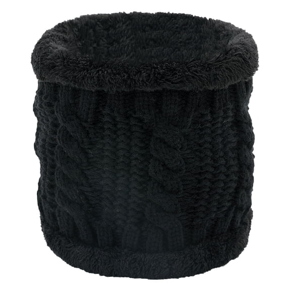 IYTR Unisex Neck Warmer Solid Color Fleece Neck Gaiter Scarf Winter Double-layer Thick Circle Loop Warm Windproof Scarf Black Free Size