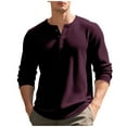 thumbnail image 1 of IYTR Waffle Knit Henley Shirts for Men Fall Winter Casual Long Sleeve Tee Shirts Lightweight Pullover Sweater Tops (Wine,M), 1 of 9