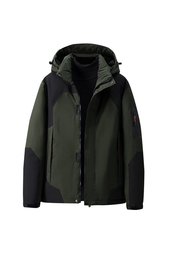 Windbreaker Jackets for Men Cargo Rain Jacket Winter Warm Windbreaker Trendy Casual Raincoat with Multi Pockets (Green,XXXXL)