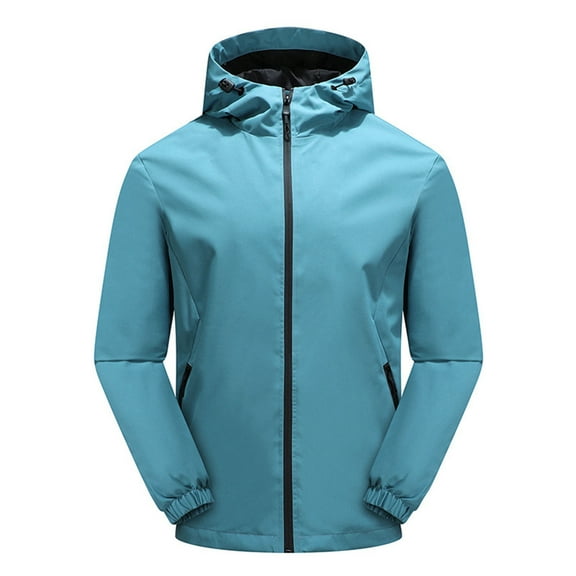 IYTR Windbreaker Jackets for Men Long Sleeve Waterproof Hooded Rain Coat for Outdoor Hiking Climbing Traveling (Sky Blue,XXL)