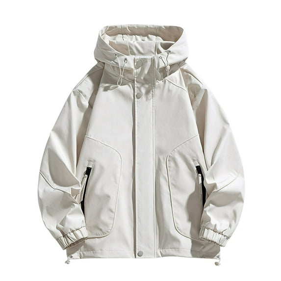 IYTR Windbreaker Jackets for Men Thin Sports Coat Casual Hooded Zip Up Jacket Long Sleeve Outdoor Rain Coats (Khaki,XXL)
