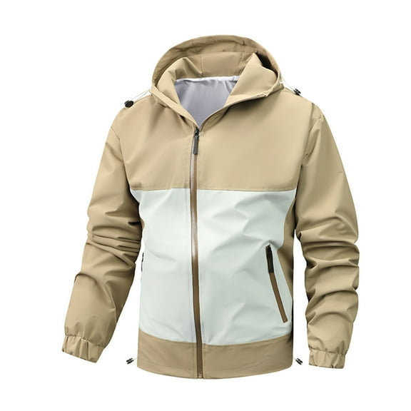 IYTR Windbreaker Jackets for Men with Hoodies Jackets Full Zipper Long Sleeves Hiking Outerwear with Zipper Pockets (Khaki,XXL)