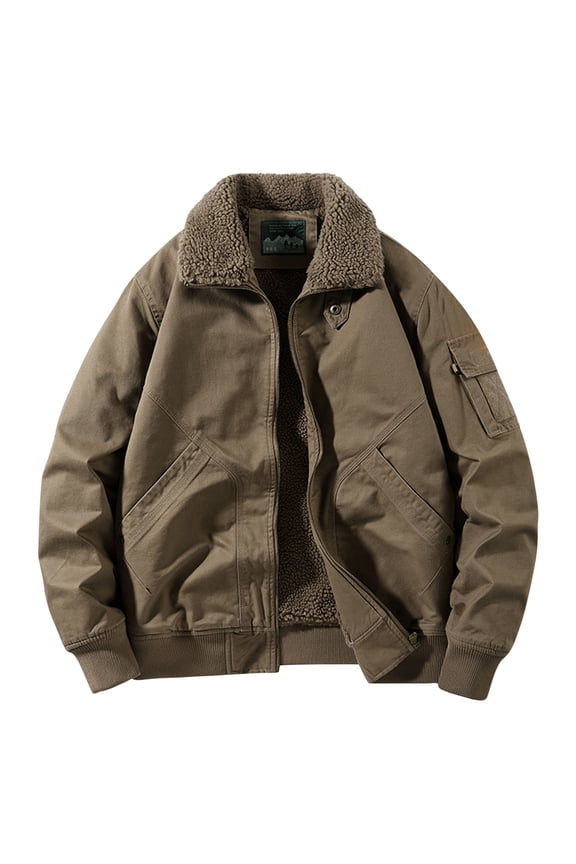 Winter Coats for Men Cargo Zip Up Jacket Long Sleeve Casual Warm Coat Fashion Windbreaker Clothing (Khaki,XXL)