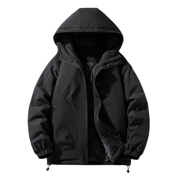 IYTR Winter Coats for Men Long Sleeve Puffer Jacket for Men Hooded Insulated Thermal Winter Jackets Thicken Windproof Coats (Black,M)