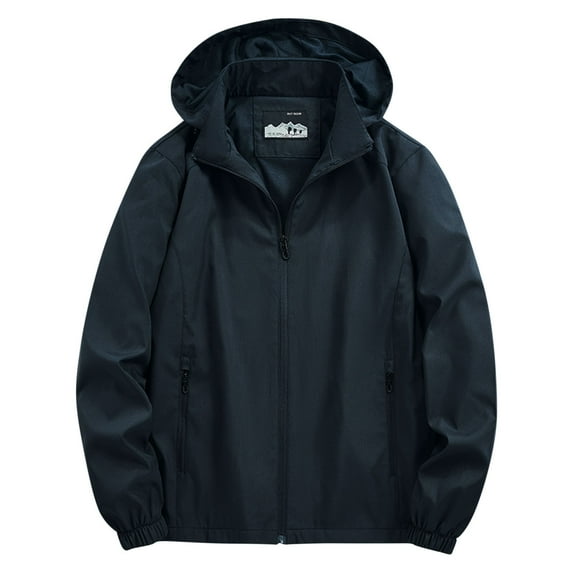 IYTR Winter Coats for Men Windproof Hooded Long Sleeve Coats Casual Solid Color Winter Warm Jackets Outerwear (Dark Blue,L)