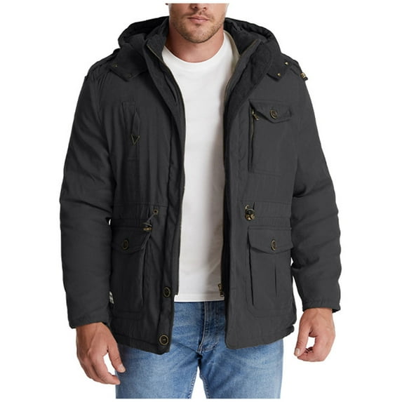 IYTR Winter Coats for Men Zipper Long Sleeve Hooded Zip Up Jacket Casual Parka Jacket Thicken Windproof Jackets (Black,M)