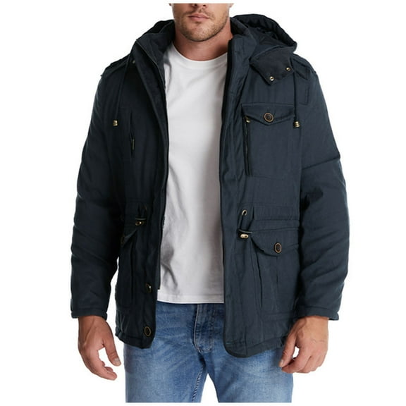 IYTR Winter Coats for Men Zipper Long Sleeve Hooded Zip Up Jacket Casual Parka Jacket Thicken Windproof Jackets (Blue,XXL)