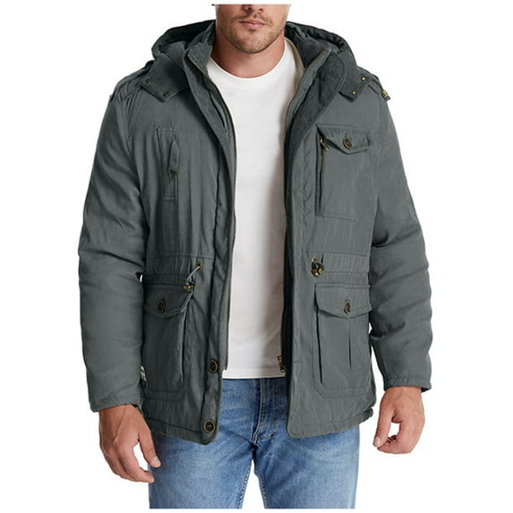 IYTR Winter Coats for Men Zipper Long Sleeve Hooded Zip Up Jacket Casual Parka Jacket Thicken Windproof Jackets (Gray,XXL)