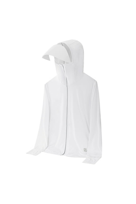 Women Summer Sun Protection Clothing UV Protection Hoodie Jacket with Detachable Face Cover Hood White Breathable Quick Dry Thin Coat Loose Fit Outdoor Sportswear White M