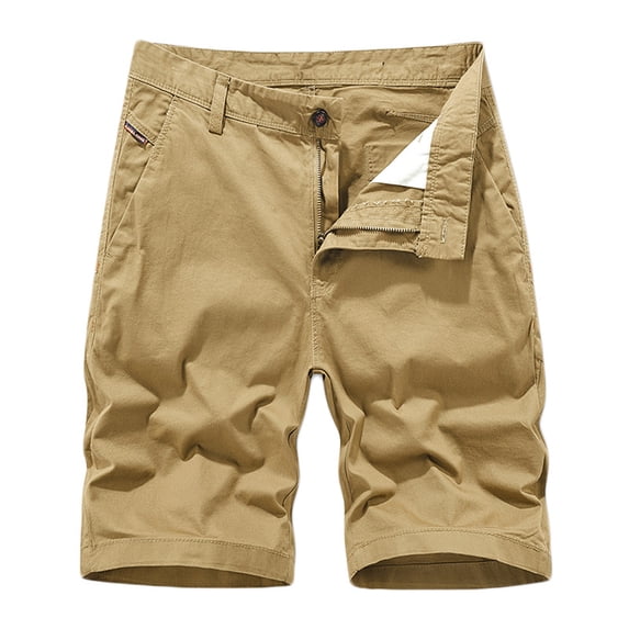 IYTR Workout Shorts Men Cargo Shorts Zipper Button Straight Leg Sports Shorts with Pocket Casual Hiking Shorts Summer Sweatpants Outdoor Solid Color Athletic Shorts (Khaki,L)