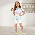 thumbnail image 1 of IYYVV 2-Piece Girls' Outfit Breathable Ruffle Top and Biker Short Summer Printed Matching Set Loose Lightweight Lounge Sets Purple Pink 150, 1 of 7