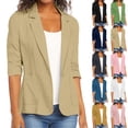 thumbnail image 1 of IYYVV 2026 Summer Linen Blazer Women 3/4 Sleeve Lightweight Suit Jacket Elegant Casual Cotton Blend Work Blazers Cardigan Dark Gray XL, 1 of 10