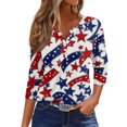 thumbnail image 1 of IYYVV 3/4 Length Sleeve Womens Tops 4th of July Button Down Shirts for Women Summer Top 2025 Patriotic Stars Stripes Flag Graphic Tees Deep Red L, 1 of 7