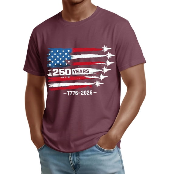 IYYVV 4th of July Shirts for Men USA Patriotic Tees Flag T-Shirts Fourth of July Short Sleeve Tops Wine XL