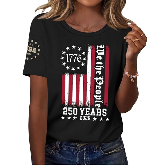 IYYVV Anniversary Usa Shirt For Women Patriotic July 4Th T-Shirt–1776-2026 Patriotic Graphic Trendy Tops Black 2XL