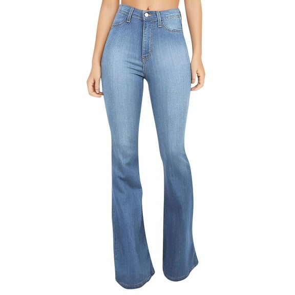 IYYVV Bell Bottom Jeans for Women Stretchy High Waisted Butt Lifting Trendy Plus Size Flare Jeans Curvy Bootcut Denim Pants with Pockets Light Blue 2XL