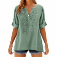 thumbnail image 1 of IYYVV Boho Embroidered Tops for Women 3/4 Sleeve Length Peasant Shirts Plus Size Summer Dressy Casual Blouses 2026 Army Green S, 1 of 6