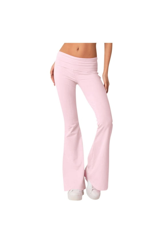 Boot Cut Leggings for Women Seamless Warm Pants Solid Color High Waisted Compression Leggings for Women Pants for Winter Bootleg Yoga Pants Boho Juniors Pajamas Light Pink XS