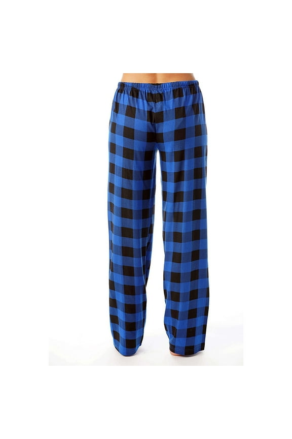 Buffalo Plaid Pajama Pants Elastic Waist Pajamas Pants Bootcut Bell Bottom Bottoms Lounge Fleece Leggings for Women Blue XL