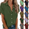 thumbnail image 1 of IYYVV Button Down Shirts for Womens Short Sleeve Blouses V Neck Collared Casual Summer Tops with Pockets Green S, 1 of 7