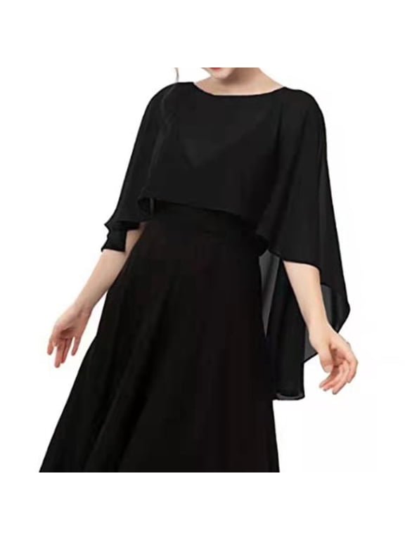 Capelets For Women Chiffon Cape Shawls And Wraps For Evening Elegant Dressy Wedding Capes Cover Up Sheer Stole Black