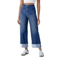 thumbnail image 1 of IYYVV Capris Jeans for Women Wide Leg High Waisted Casual Summer Roll Hem Cropped Stretch Denim Jean Capri Pants with Pockets Blue 2XL, 1 of 5