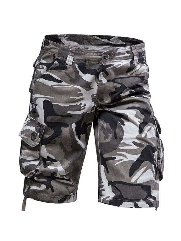 Cargo Shorts for Men Stretch Camouflage Camo Below The Knee Shorts for Men Belted Cargo Long Shorts with Pocket Gray 44
