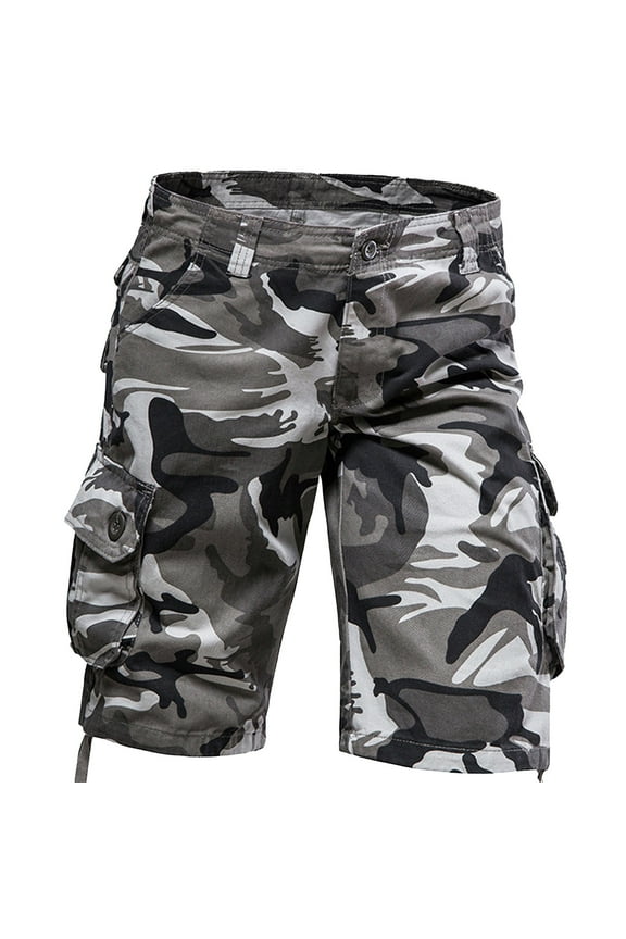 Cargo Shorts for Men Stretch Camouflage Camo Below The Knee Shorts for Men Belted Cargo Long Shorts with Pocket Gray 44