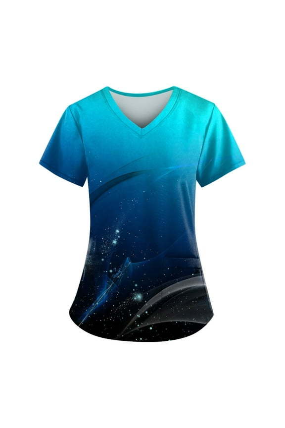 Scrub Top for Women,Plus Size V Neck Summer Nurse Uniforms Comfort Stretch Womens Working Uniform Scrubs Nurse Tops with 2 Pockets Blue XL