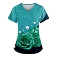 thumbnail image 1 of IYYVV Comfort Fit Stretch Women's Plus Size V-neck Scrub Top Fashion Printed Working Uniform Nurse Uniform Scrubs Pockets Scrub Tops Cyan 3XL, 1 of 3