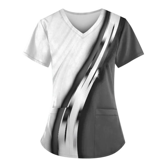 IYYVV Scrub Top for Women,Plus Size V Neck Summer Nurse Uniforms Comfort Stretch Womens Working Uniform Scrubs Nurse Tops with 2 Pockets Gray 2XL