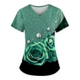 thumbnail image 1 of IYYVV Comfort Fit Stretch Women's Plus Size V-neck Scrub Top Fashion Printed Working Uniform Nurse Uniform Scrubs Pockets Scrub Tops Green 3XL, 1 of 3