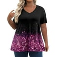 thumbnail image 1 of IYYVV Cute Plus Size Tops Casual Summer Casual Sexy Shirts For Women Sequin Print V Neck T Shirts Short Sleeve Tunics Trending Womens Clothes Fall Fashion 2024 Red 5XL, 1 of 7