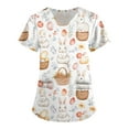 thumbnail image 1 of IYYVV Easter Scrub Tops Women Bunny Egg Hunt Print Medical Scrub Tops Holiday Working Scrubs Uniform with 2 Pockets White 5XL, 1 of 5
