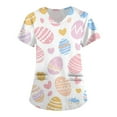 thumbnail image 1 of IYYVV Easter Scrub Tops Women Cute Bunny And Eggs Printed Scrub Tops Short Sleeve Holiday Working Uniform with Pockets Pink 3XL, 1 of 3