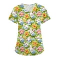thumbnail image 1 of IYYVV Easter Scrubs Top for Women with Pockets Easter Eggs Bunny Rabbit Printed Fun Medical Proffesional V Neck Short Sleeve Working Shirts Plus Size Orange 4XL, 1 of 6