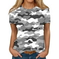 thumbnail image 1 of IYYVV Fitted T Shirts For Women Fall Short Sleeve Loose Fitting Tops O Neck Sexy Cotton Tunic Tops Camo Basic Tees Casual Soft Summer Clothes Gray XL, 1 of 5