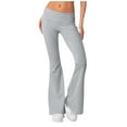 thumbnail image 1 of IYYVV Flare Leggings Petite Fold Over Waist Trousers Bootleg Palazzo Pants for Women Beach Skinny Sweatpants Solid Color Leggings for Women Comfortable Womens Fleece Pajama Pants Light Gray XL, 1 of 7
