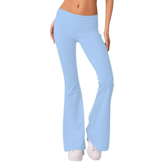IYYVV Flare Leggings for Women Low Rise Tights Wide Leg Lounge Work Pants Skinny Jogger Sweatpants Women Tall Solid Color Sweatpants Casual Dressy Women's Pajama Pants Blue M