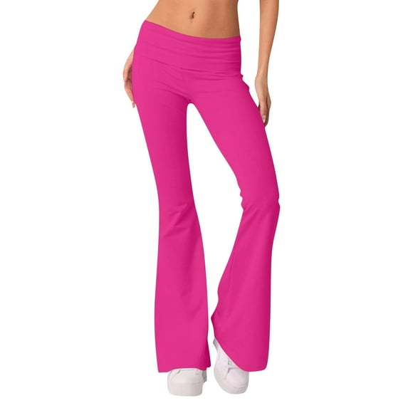 IYYVV Womens Flare Leggings Low Rise Tights Bootleg Palazzo Pants for Women Tall Stretchy Plus Size Sweatpants Solid Color Sweatpants Fall Pajama Pants Hot Pink XS