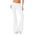 thumbnail image 1 of IYYVV Flare Pants for Women Fold Over Waist Trousers Bootleg Women's Pants Stretchy Jogger Sweatpants Women Petite Solid Color Leggings Work Womens Flannel Pajama Pants Long White M, 1 of 4
