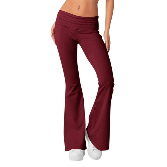 IYYVV Bootcut Leggings for Women Plus Size Low Rise Leggings Boot Cut Work Pants Women Petite Skinny Womens Sweatpants Plus Size Solid Color Sweatpants Autumn Pajama Pants Wine XS