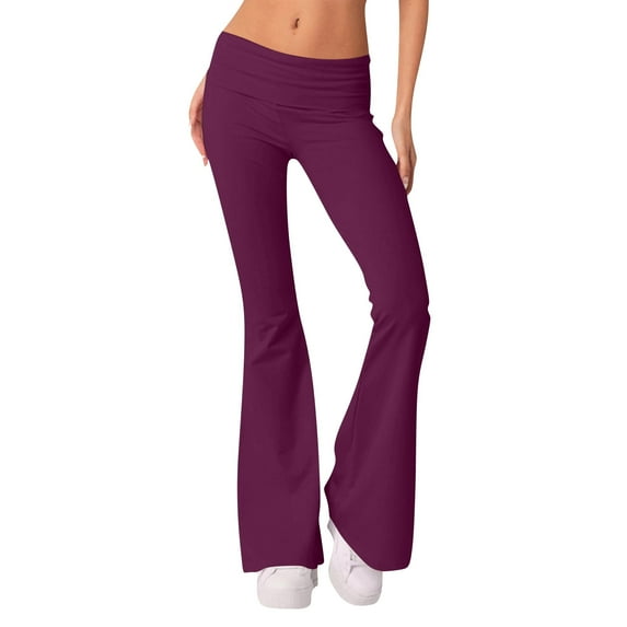 IYYVV Flared Leggings for Women Long Low Rise Trousers Bell Bottoms Dress Pants Women Skinny Wide Leg Sweatpants Women Cotton Solid Color Leggings Y2k Women Pajama Pants Soft Purple XS