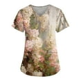 thumbnail image 1 of IYYVV Floral Printed Nursing Scrubs Shirts for Women 2024 New Fun Medical Plus Size Scrub Tops with Pockets Khaki L, 1 of 3